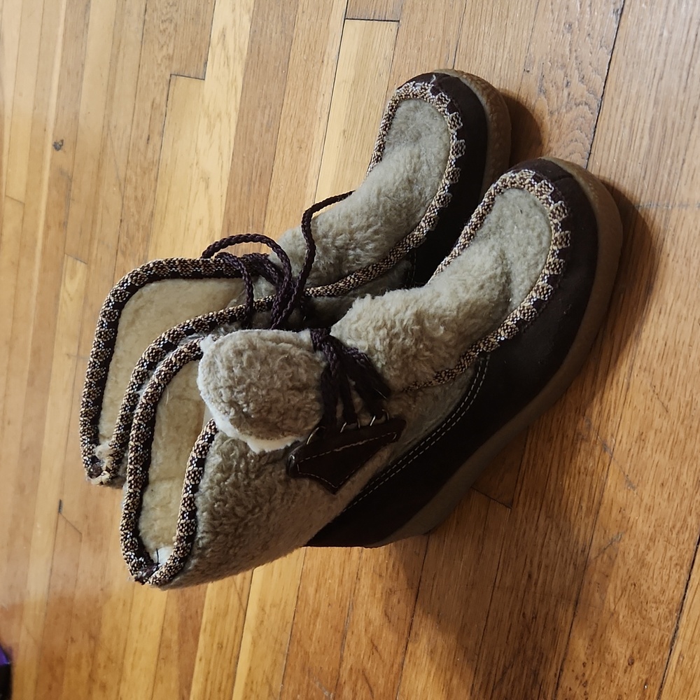 Vintage Lace Up Wedge Faux Fur Moccassins